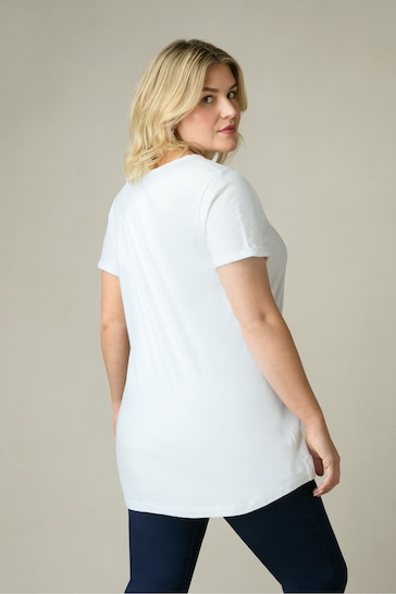 Live Unlimited Curve Cotton Slub V-Neck Longline White T-Shirt
