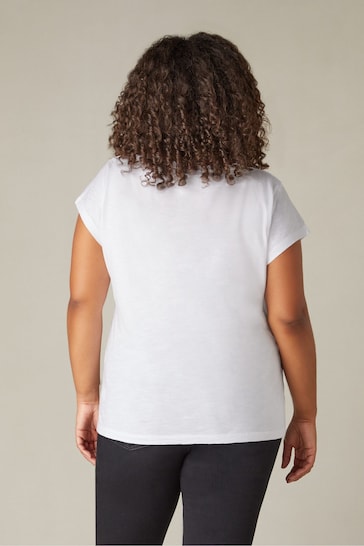 Live Unlimited Curve Cotton Slub Scoop Neck White T-Shirt