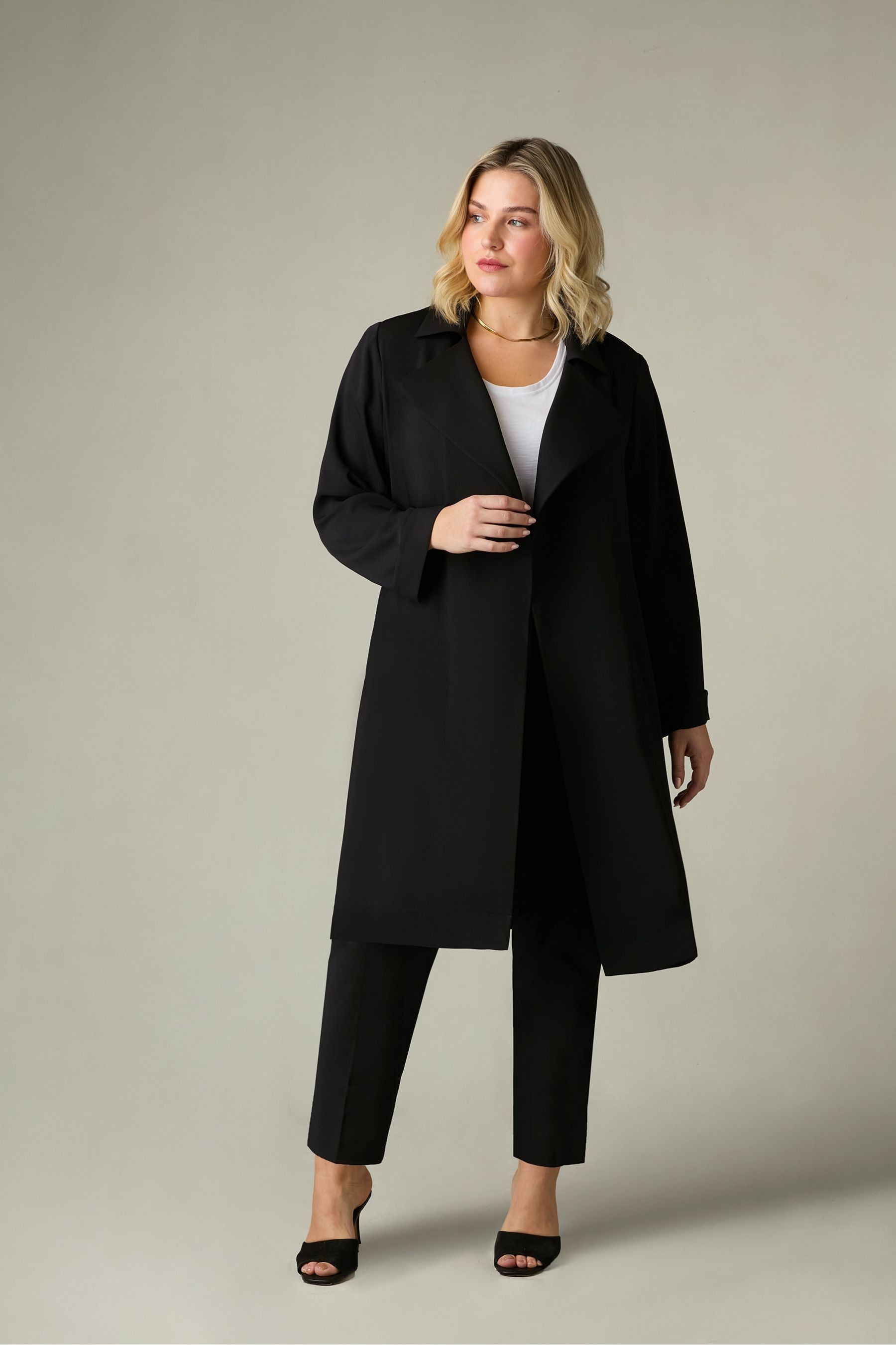 Live Unlimited Black Curve Relaxed Tailored Duster Coat