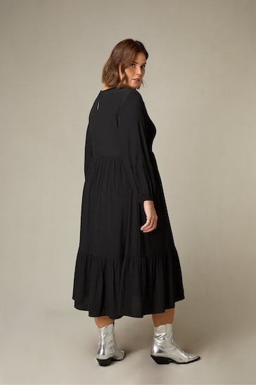 Live Unlimited Curve Shirred Front Midi Black Dress