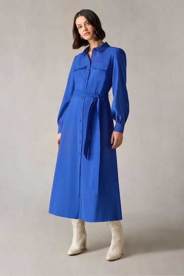 Ro&Zo Blue Petite Pocket Detail Midi Shirt Dress