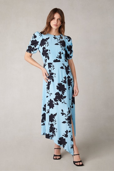 Ro&Zo Blue Luna Shadow Floral Print Midi Dress