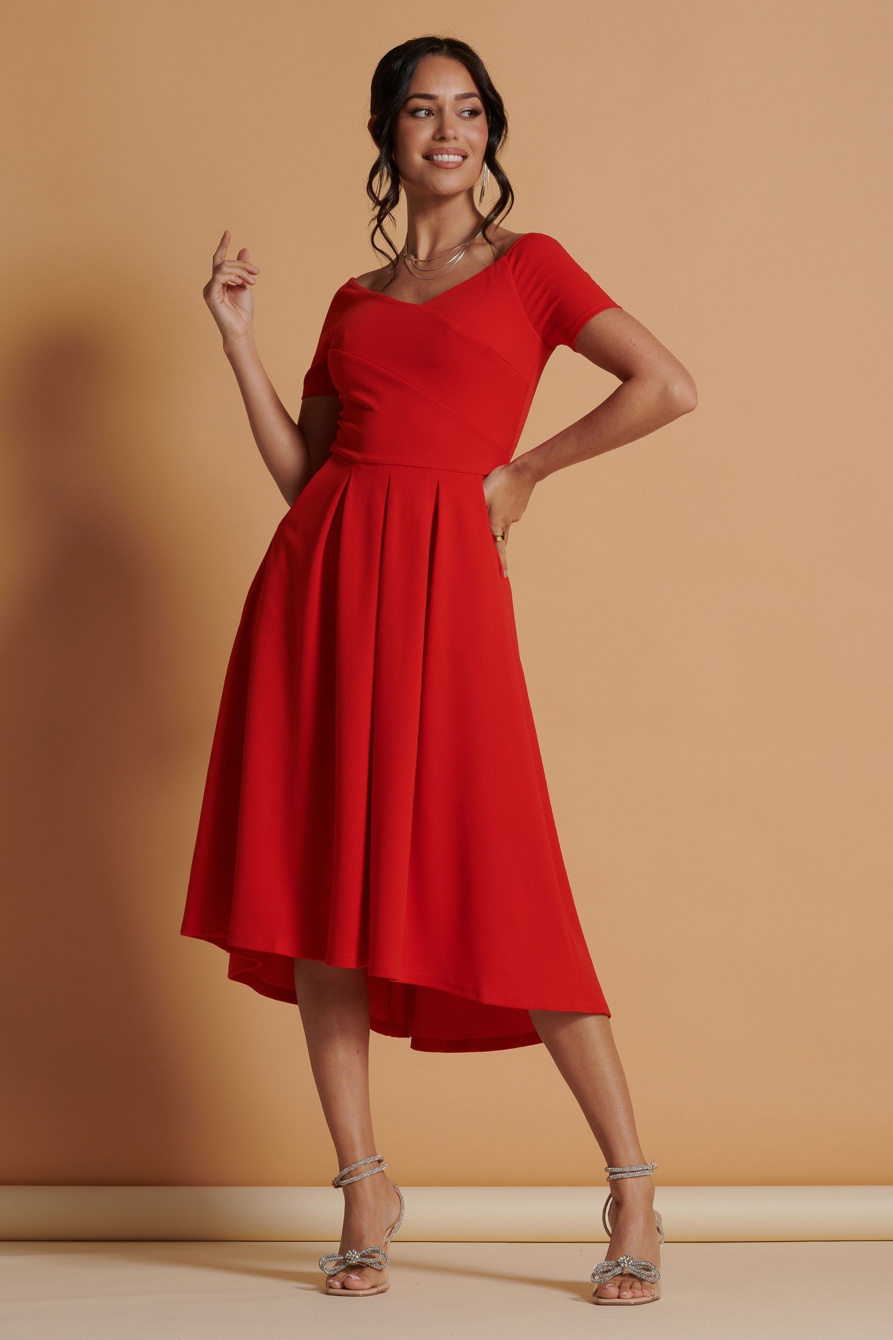 Fit and flare midi online dress for wedding guest