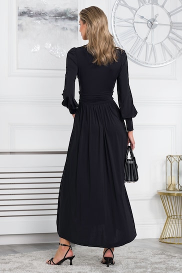 Jolie Moi Black Jersey Rashelle Long Sleeve Maxi Dress
