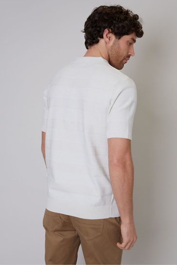 Threadbare White Cotton Mix Short Sleeve Textured Knitted Polo Shirt