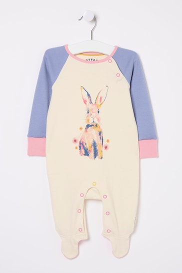 FatFace Natural Bunny Graphic Sleepsuit