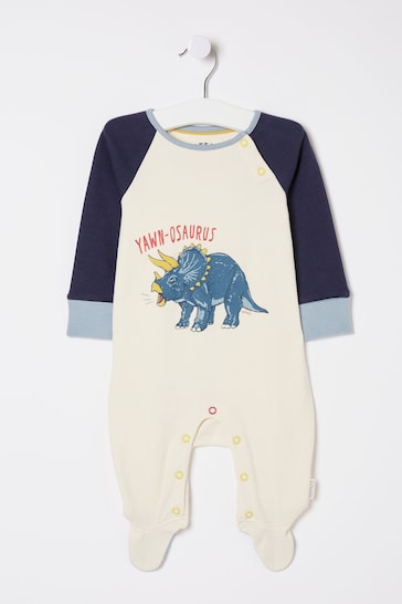FatFace Natural Dinosaur Graphic Sleepsuit