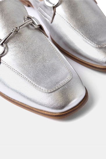 Mint Velvet Silver Leather Loafers Shoes