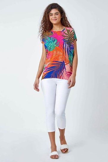 Roman Pink Tropical Print Cocoon Stretch Top