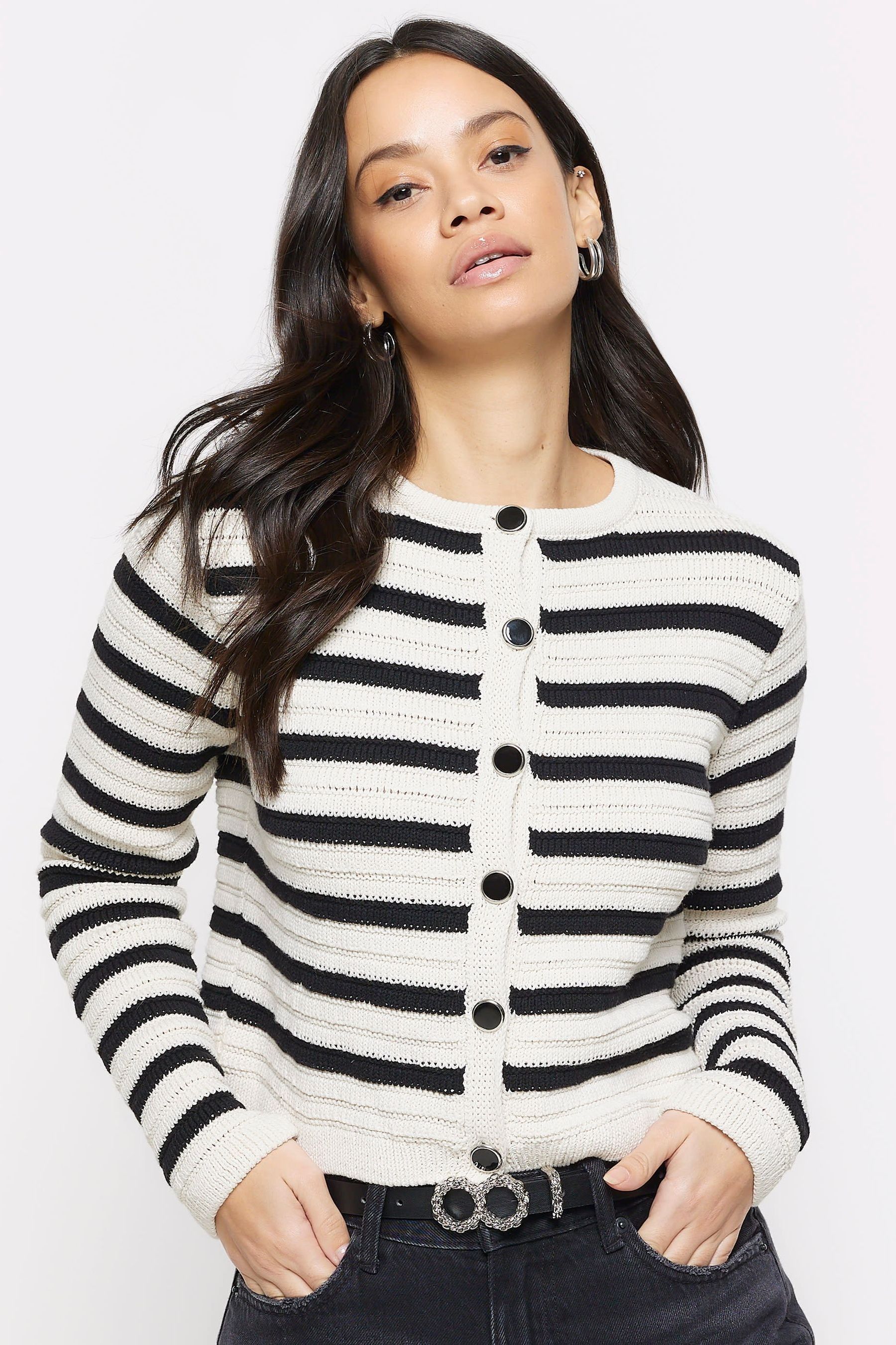 River Island Black Stripe Textured Knitted Cardigan