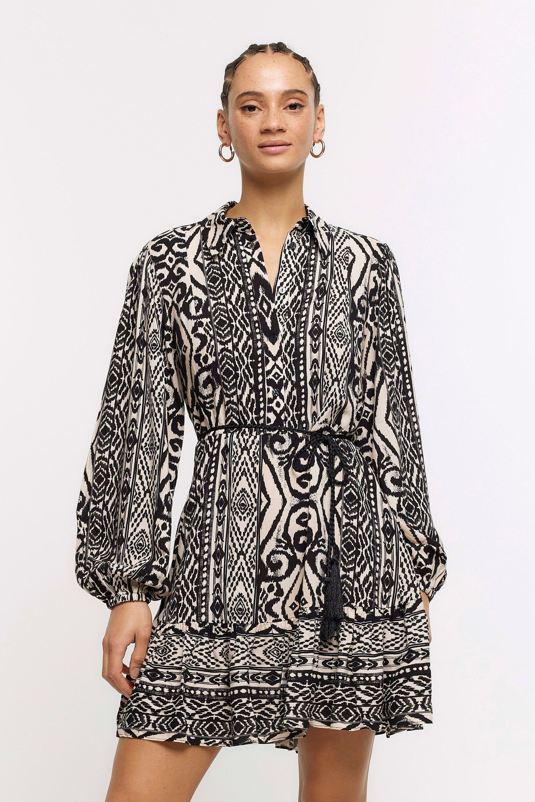 River island deals black print dress