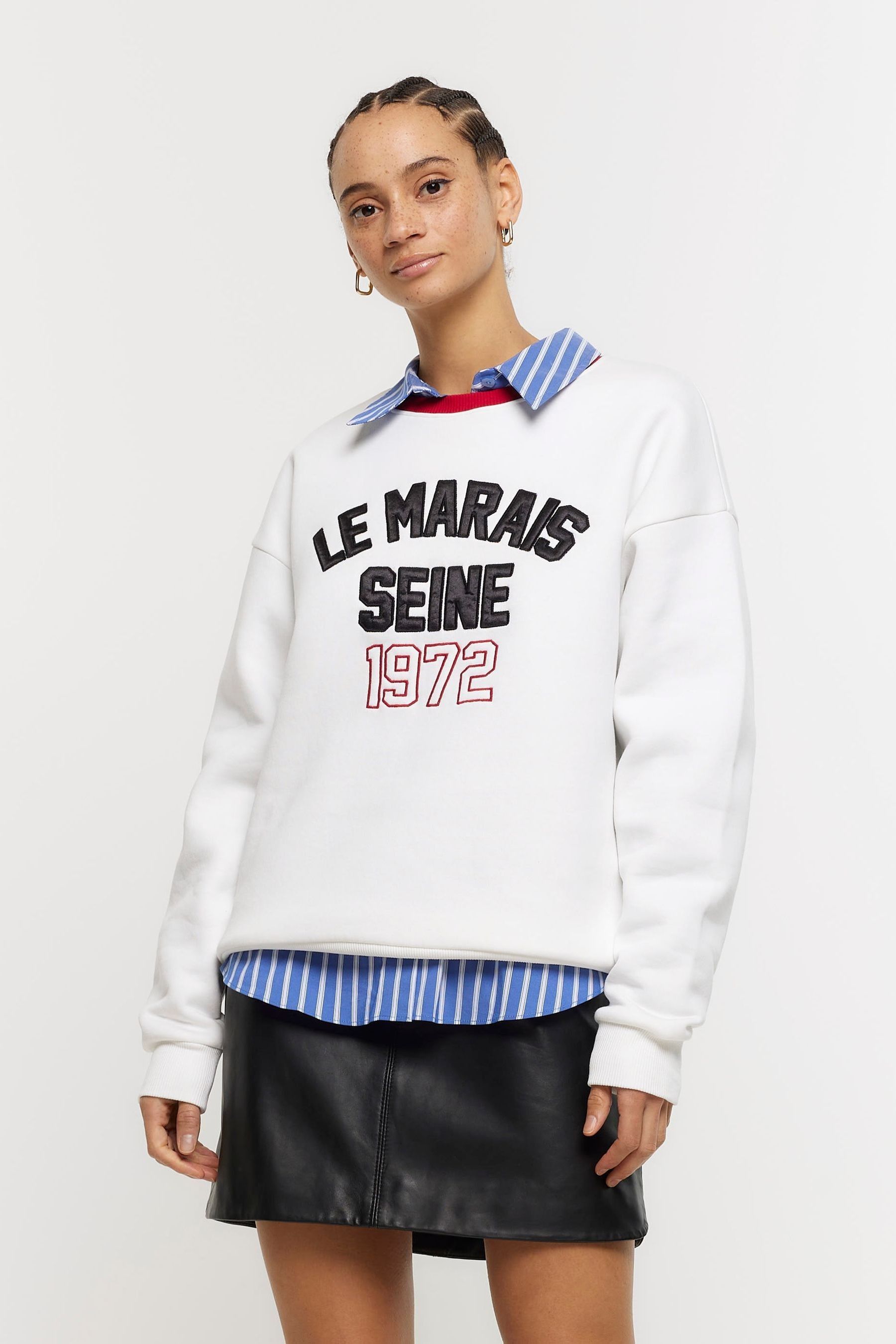 Buy River Island Cream Graphic Slogan Sweatshirt from the Next UK