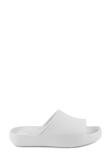 Totes White Solbounce Ladies Ribbed Slides