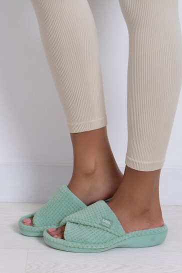 Totes Green Popcorn Turnover Open Toe Slippers