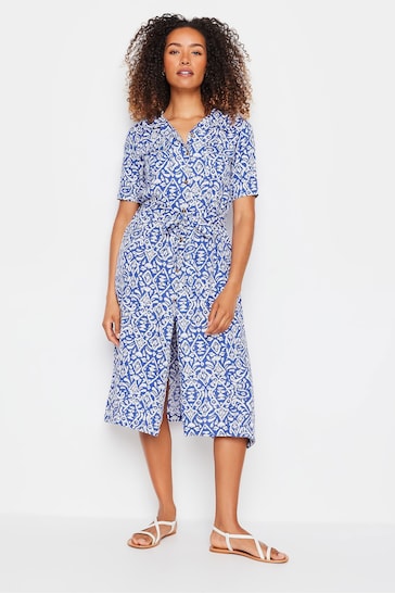 M&Co Blue & White Linen Tile Print Shirt Dress