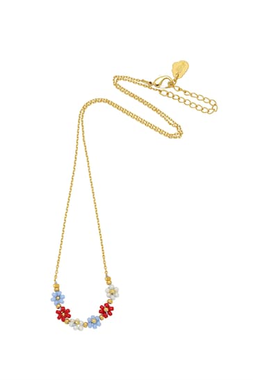 Estella Bartlett Gold Red, Blue, White Daisy Chain Necklace