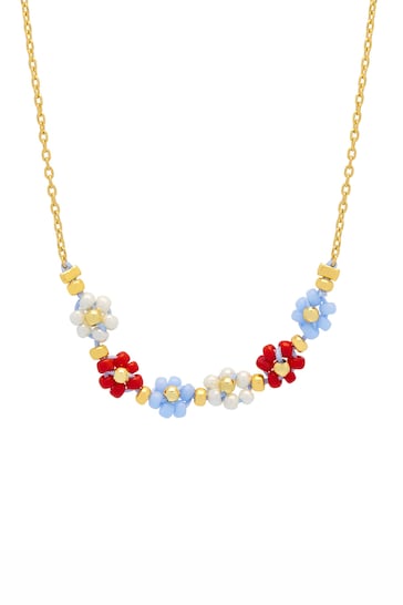 Estella Bartlett Gold Red, Blue, White Daisy Chain Necklace