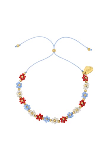 Estella Bartlett Gold Red, Blue Daisy Chain Bracelet