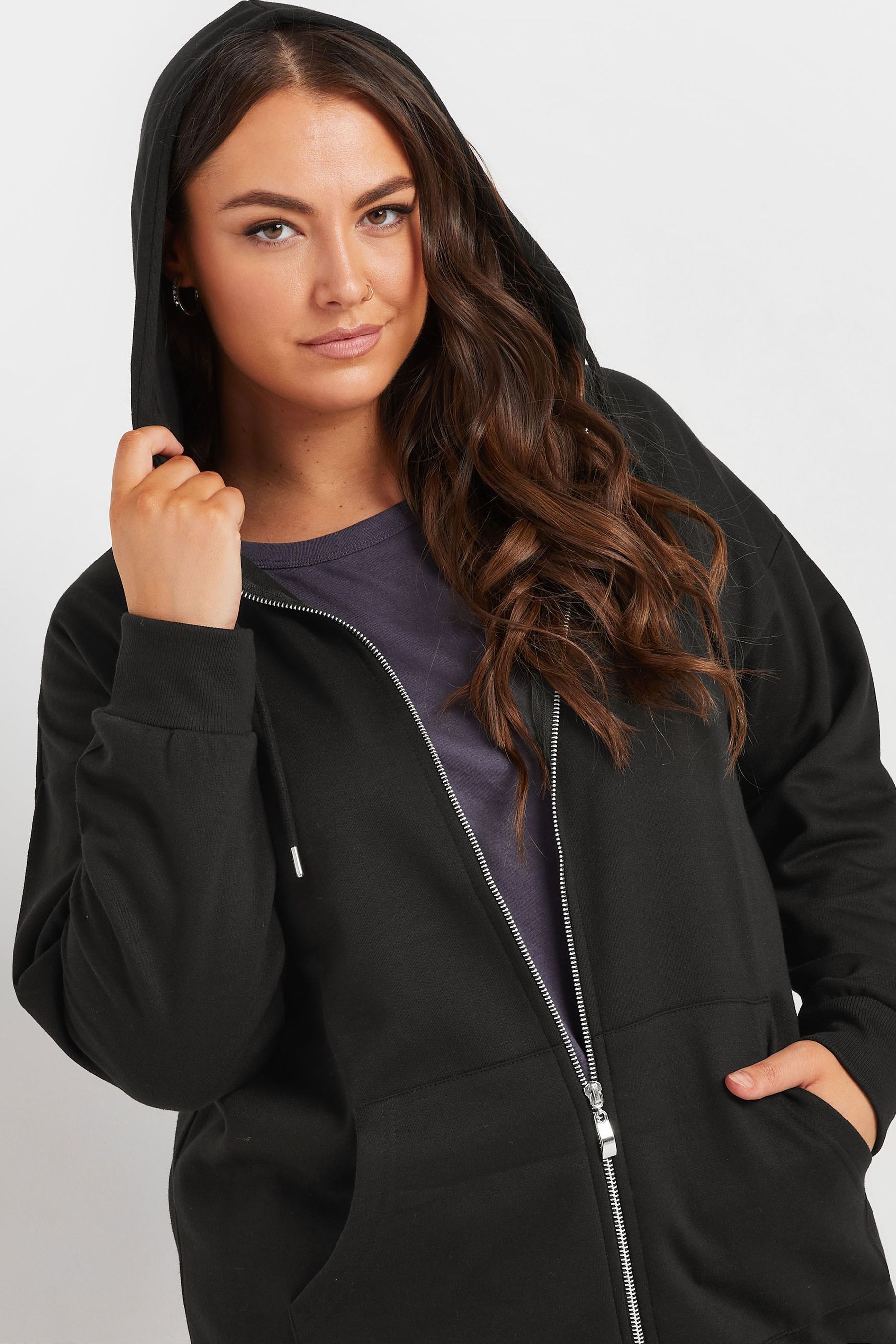 Black longline zip through hoodie hot sale