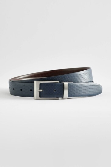 Brown/Navy Blue Reversible Perforated Belt