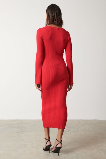 Pretty Lavish Red Lana Sweetheart Neck Knitted Jumper Dress