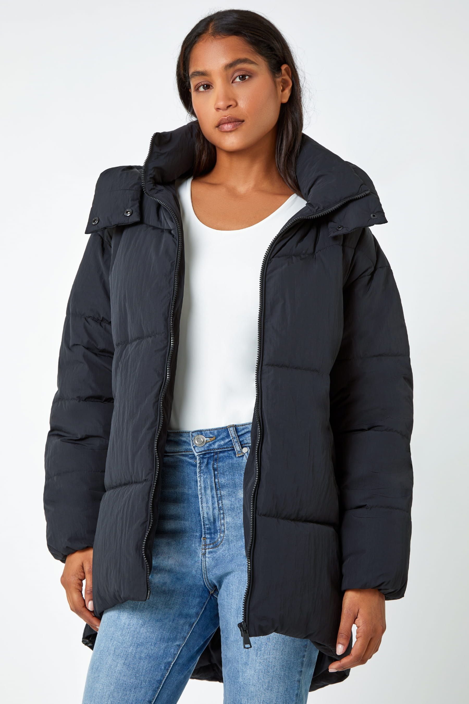 Buy Roman Black Oversized Padded Coat with Hood from the Next UK
