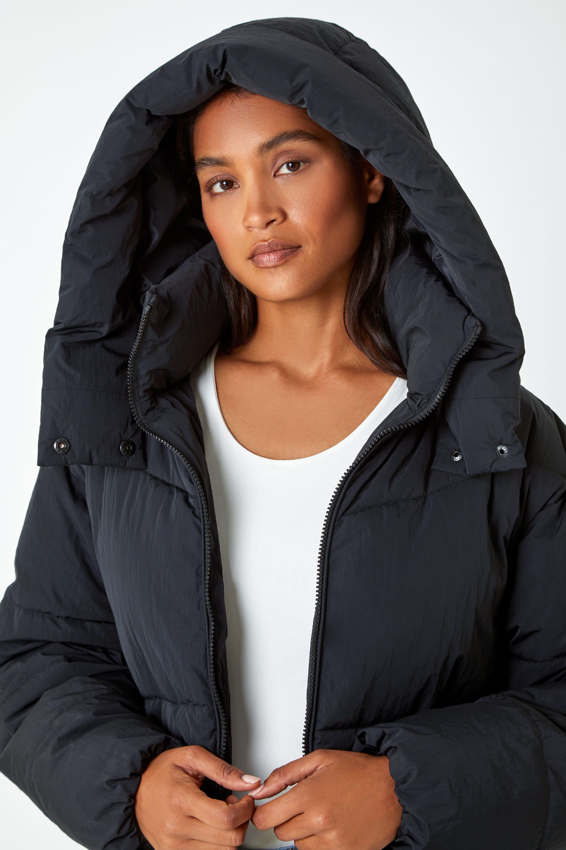 Buy Roman Black Oversized Padded Coat with Hood from the Next UK online shop
