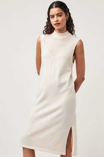 Fred Perry Ecru White Ponitelle Detail Knitted Dress