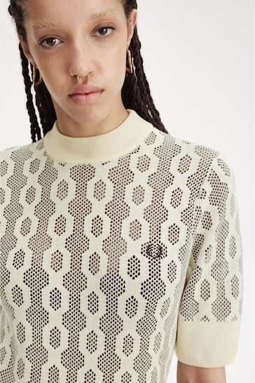 Fred Perry Oatmeal Open Knit Short Sleeve Jumper