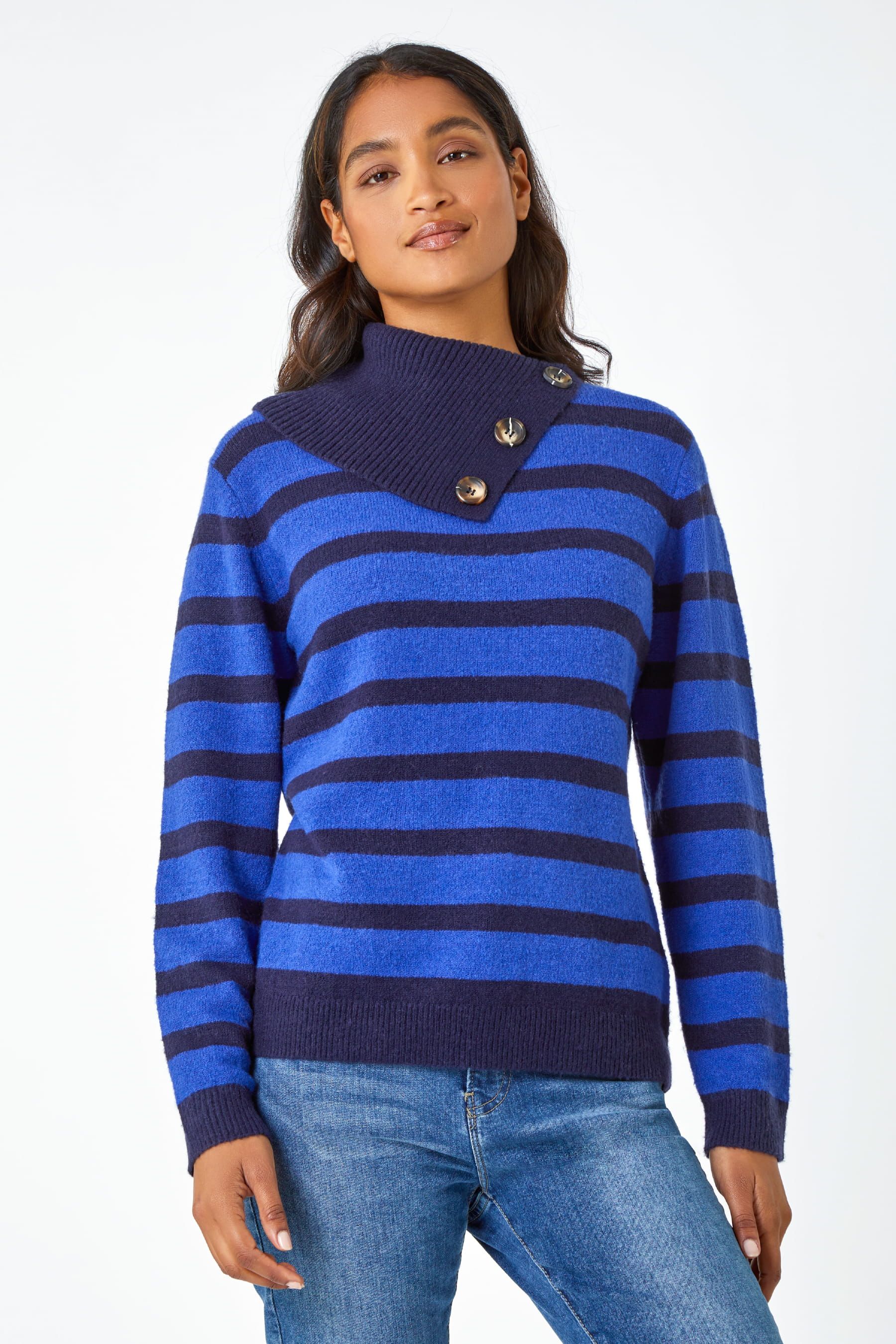 Buy Roman Blue Stripe Cowl Neck Button Jumper from the Next UK