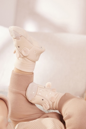 Neutral Giraffe Sensory Sock Top Baby Shoes (0-2mths)