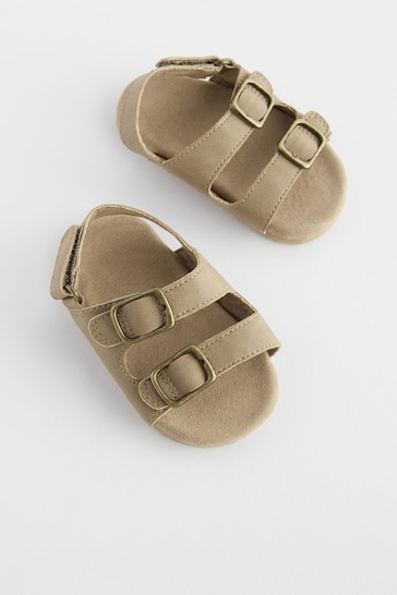Stone Neutral Baby Double Touch Fastening Strap Corkbed Sandals (0-24mths)