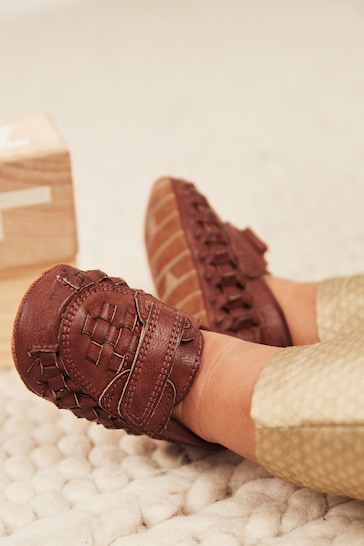 Tan Brown Woven Baby Loafers (0-24mths)