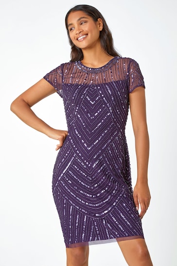 Roman Purple Sequin Embellished Dress