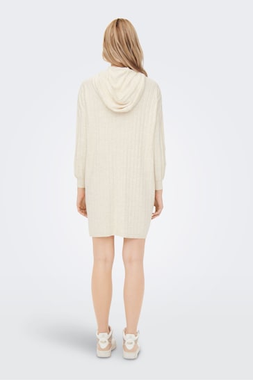 ONLY Cream Knitted Hooded Cosy Lounge Jumper Dress
