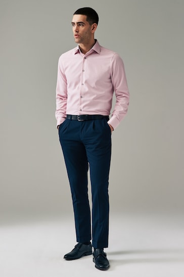 Light Pink Regular Fit Trimmed Easy Care Double Cuff Shirt