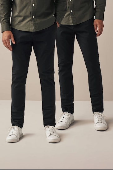 Black Skinny Stretch Chino Trousers 2 Pack
