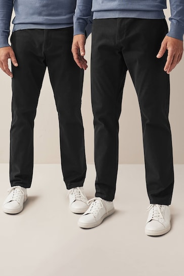 Buy Black Slim Stretch Chino Trousers 2 Pack from the Next UK online shop