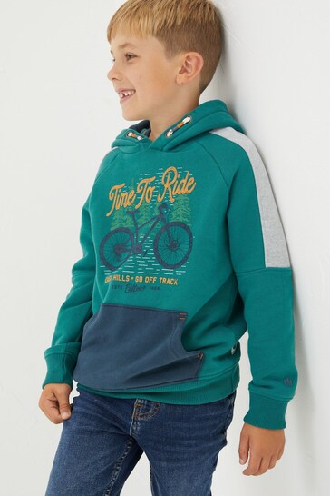 Fat Face Green Bike Graphic Popover Hoodie