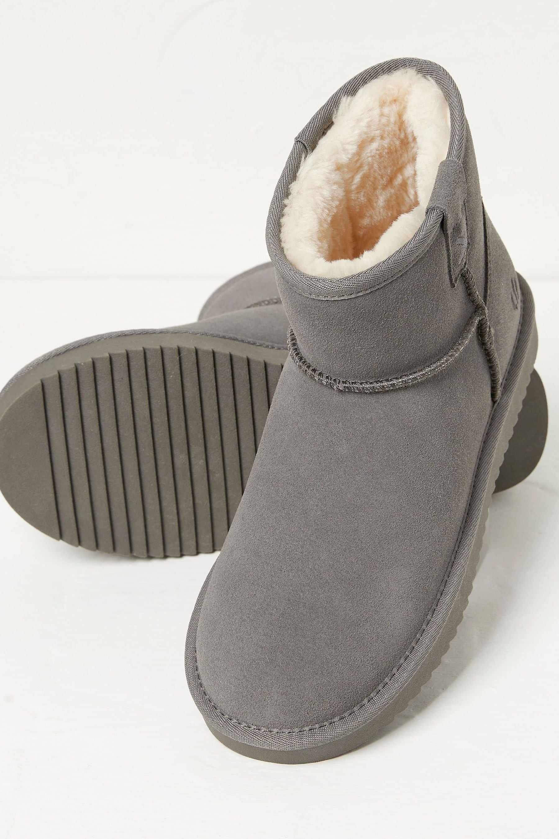 FatFace Grey Maeve Suede Slipper Boots