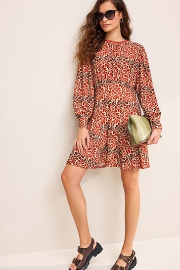 Red Floral Long Sleeve Mini Dress