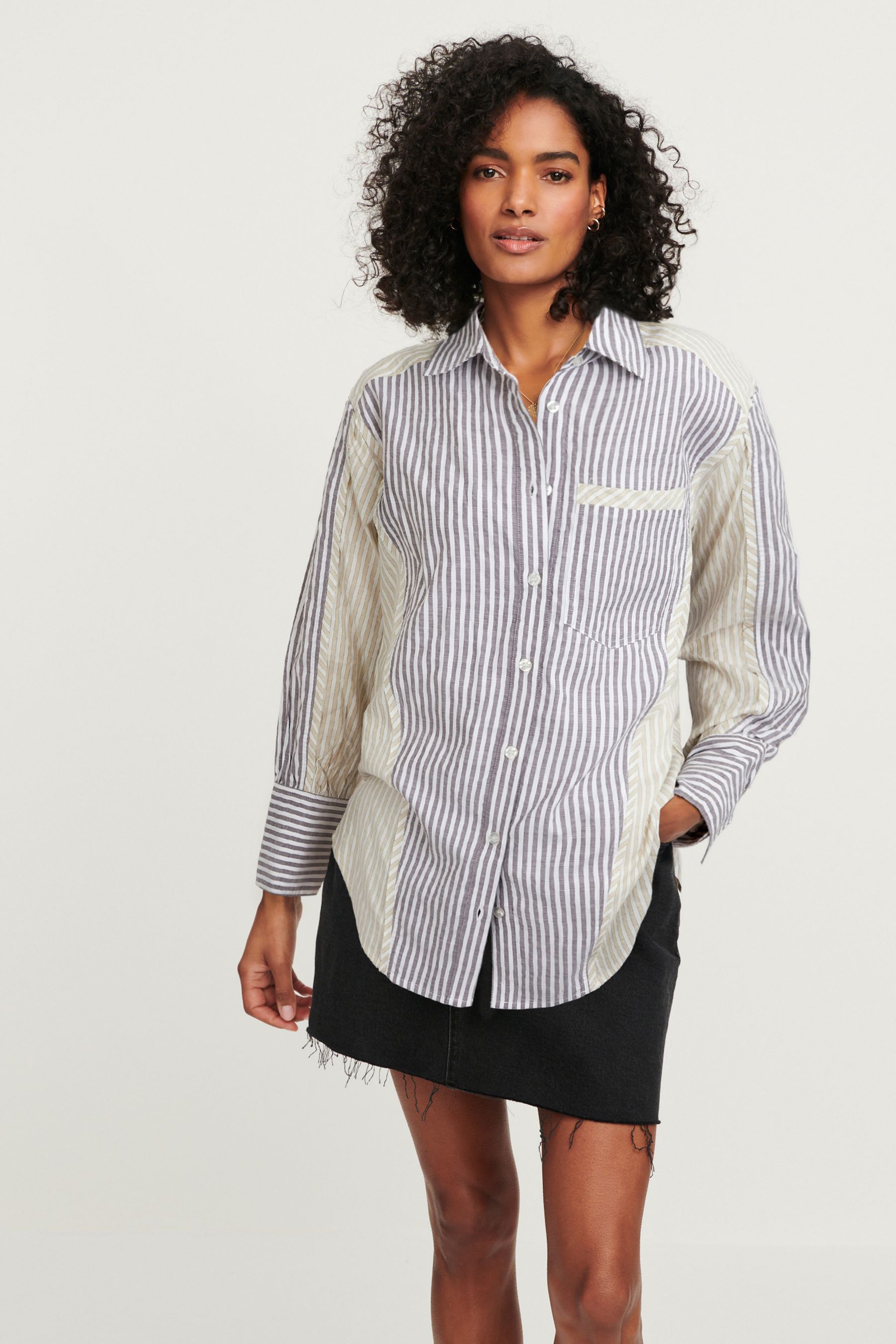 Black gingham denim skirt top