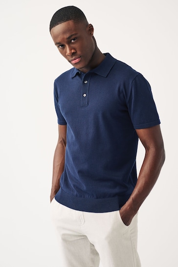 Navy Slim Fit Knitted Polo Shirt