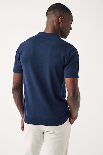 Navy Slim Fit Knitted Polo Shirt