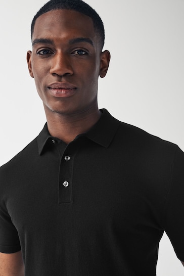 Black Slim Fit Knitted Polo Shirt