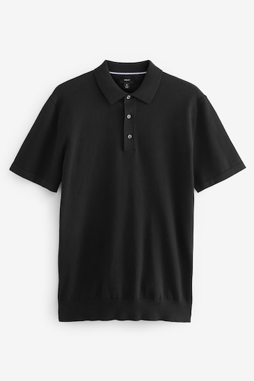 Black Slim Fit Knitted Polo Shirt