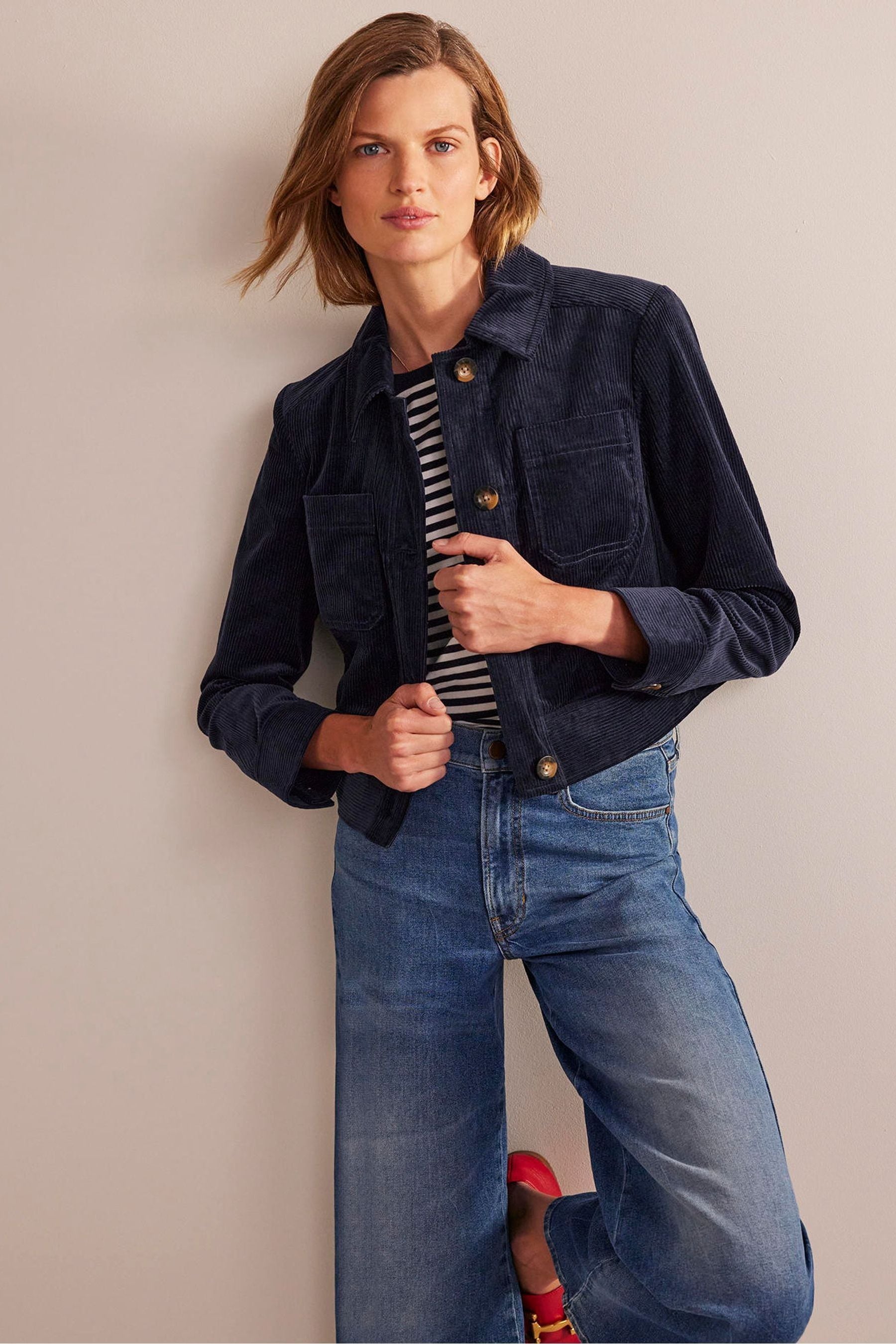 Buy Boden Blue Corduroy Cropped Jacket from the Next UK online shop