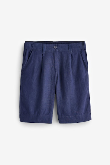 Navy/Khaki Summer Linen Blend Boy Knee Length Shorts 2 Pack