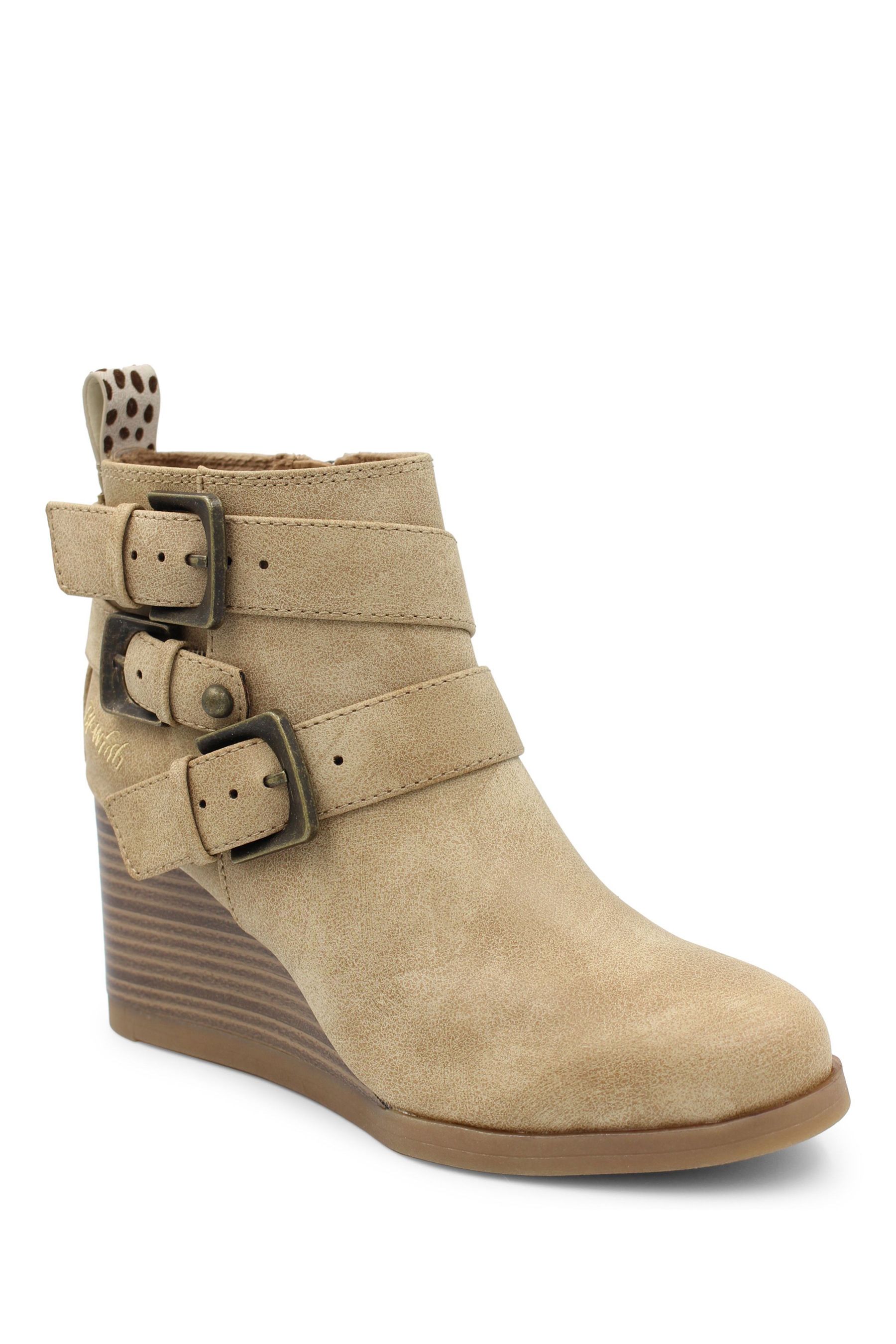 Buy Blowfish Malibu Womens Cream Pomela Wedge Buckle Ankle Boots