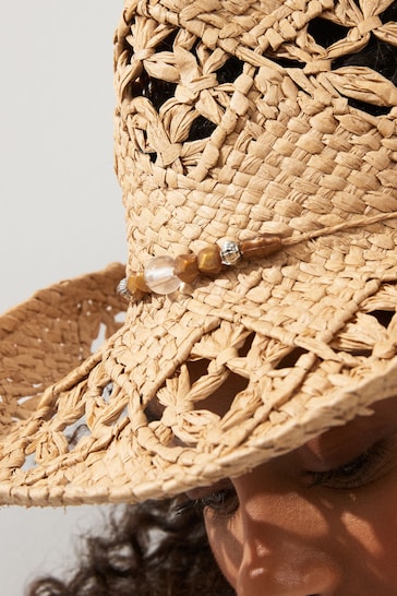 Natural with Shell Chain Cowboy Western Hat